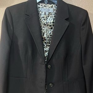 Ladies brown animal printed lined blazer.